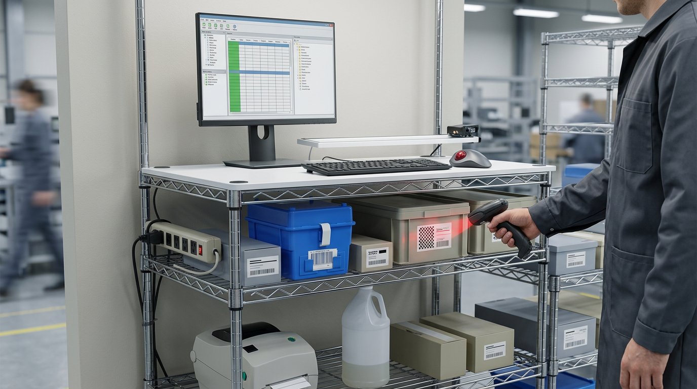 Line-side changeover use case scene with SmartRack on a metal rack