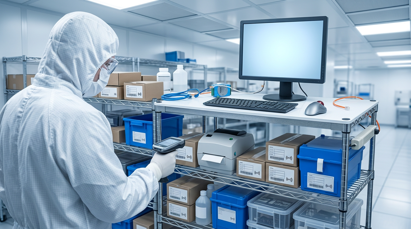 Semiconductor WIP use case scene with SmartRack on a metal rack